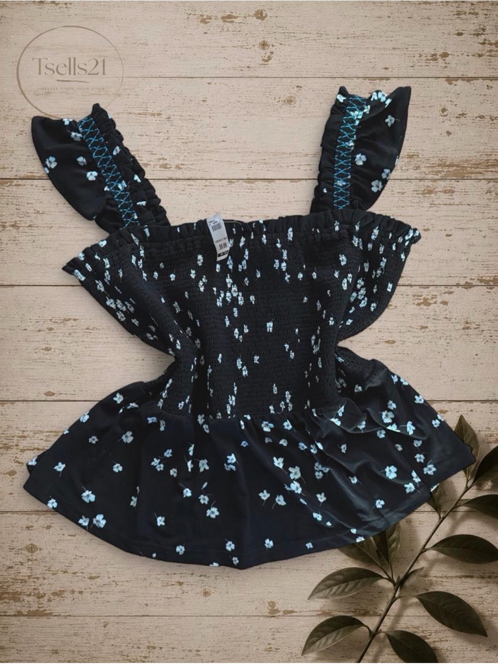 NWT CeCe Black Floral Smocked Blouse - Size XL